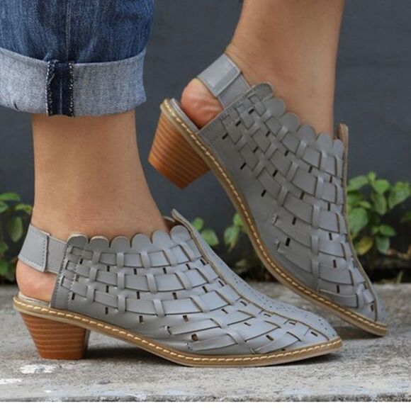 Rieker Sina Gray Cross-Knit Closed-Toe leather boot wedge 1.77'' heel 41 US 9.5 - Picture 4 of 10